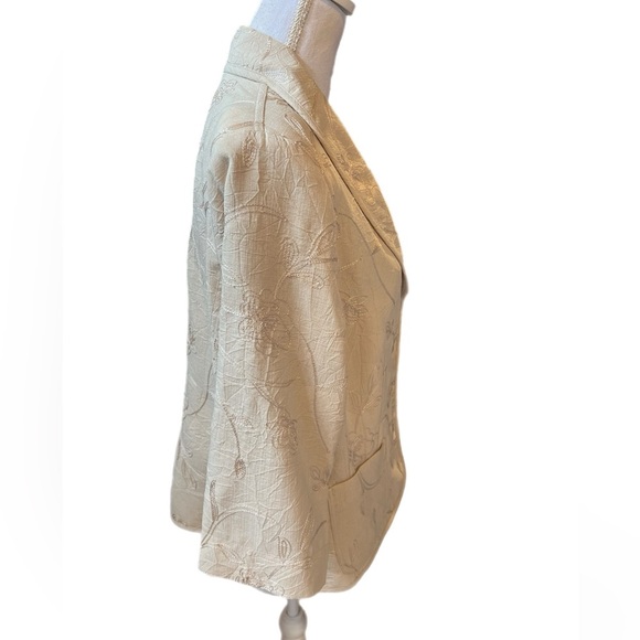 TanJay Beige Embroidered Lined Blazer 3/4 Sleeve Size  12 - Picture 2 of 4